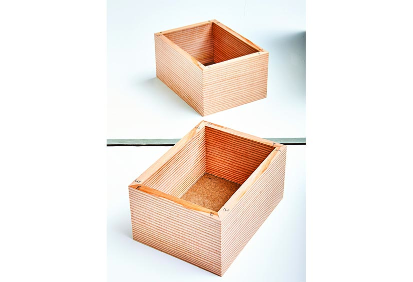 Boxes with matching striped wood grain.