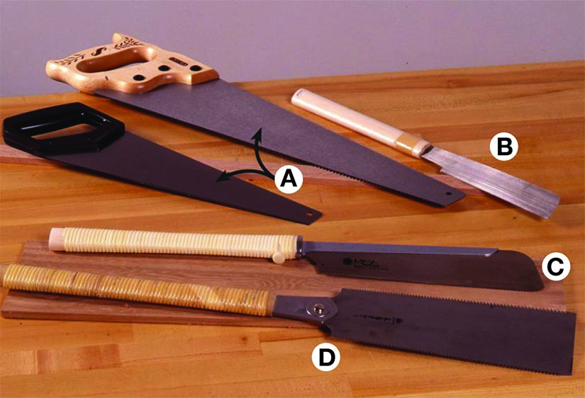 Photos of 5 different styles of handsaws.