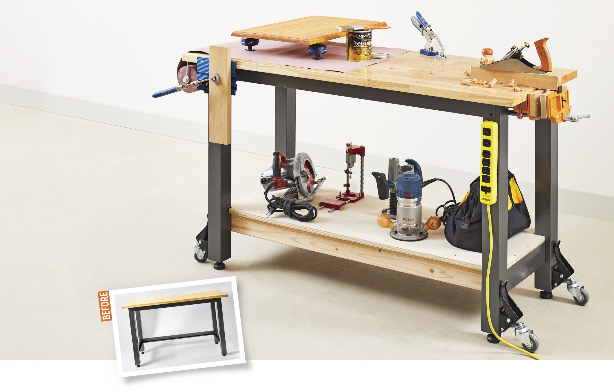 Photo of work bench with added accessories