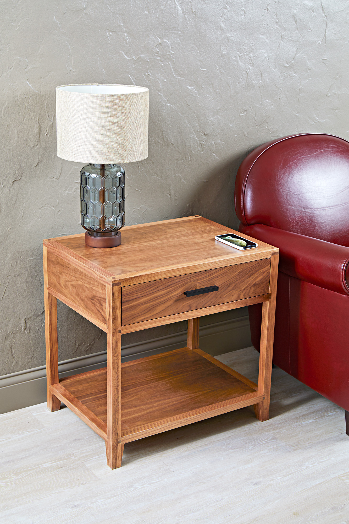 Walnut End Table with Built-in Phone Charger