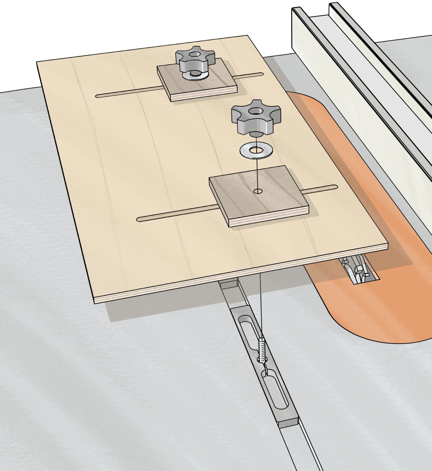 Drawing of guide on tablesaw